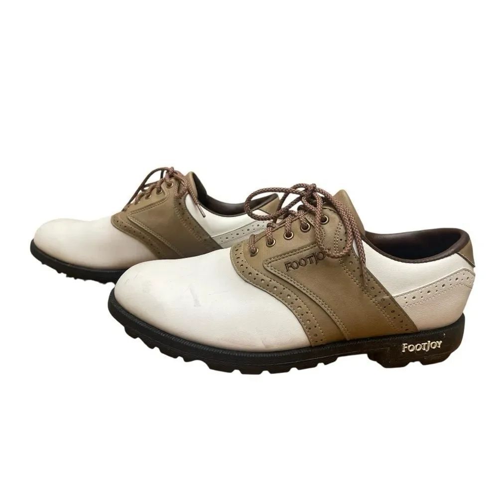 FootJoy GreenJoys Golf Shoes Mens 8M White Brown Saddle Spikeless Classic